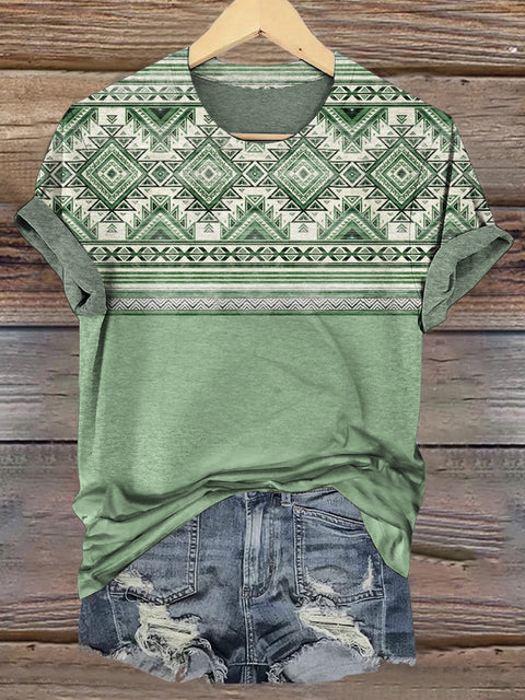 Aztec Art Print Casual Short Sleeve Top