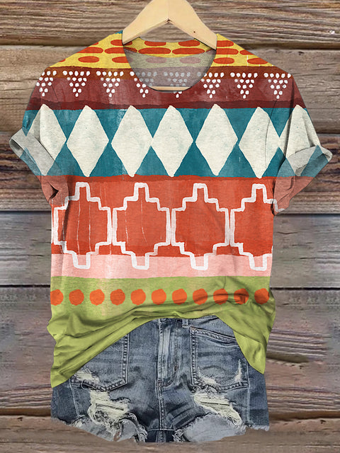 Aztec Art Print Casual Short Sleeve Top