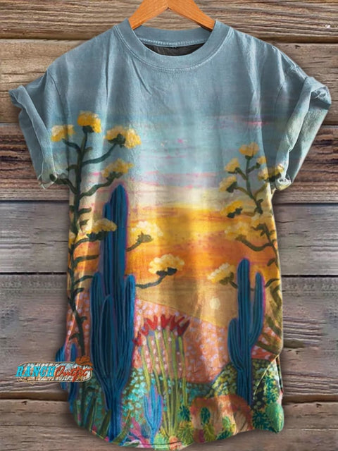 Yucca Agave Western Art Print Casual Short Sleeve Top