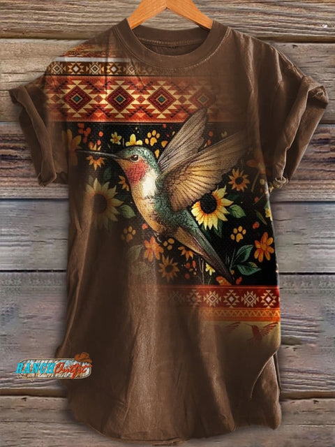 Aztec Hummingbird Art Print Casual Short Sleeve Top