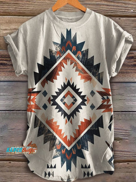 Aztec Art Print Casual Short Sleeve Top