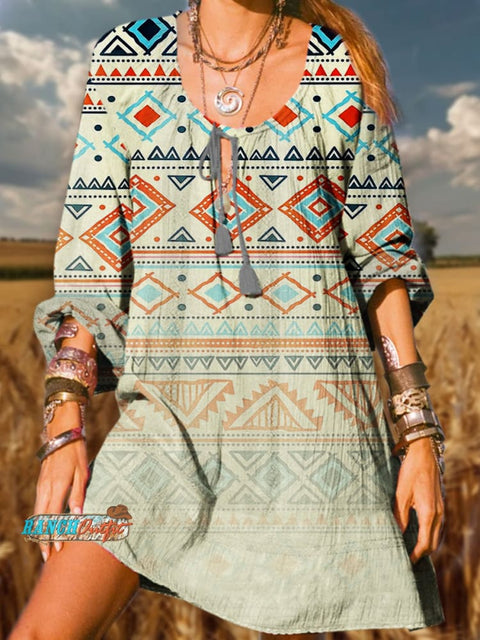 Women's Aztec Print Casual Cotton Dress