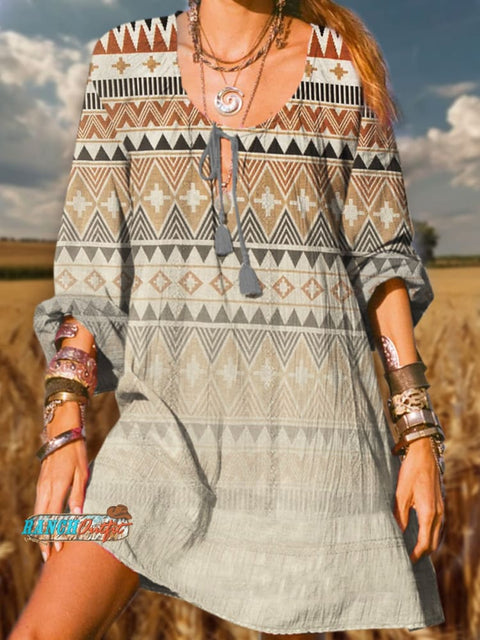 Women's Aztec Print Casual Cotton Dress