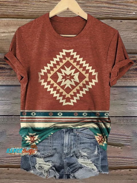 Aztec Floral Print Casual T-shirt