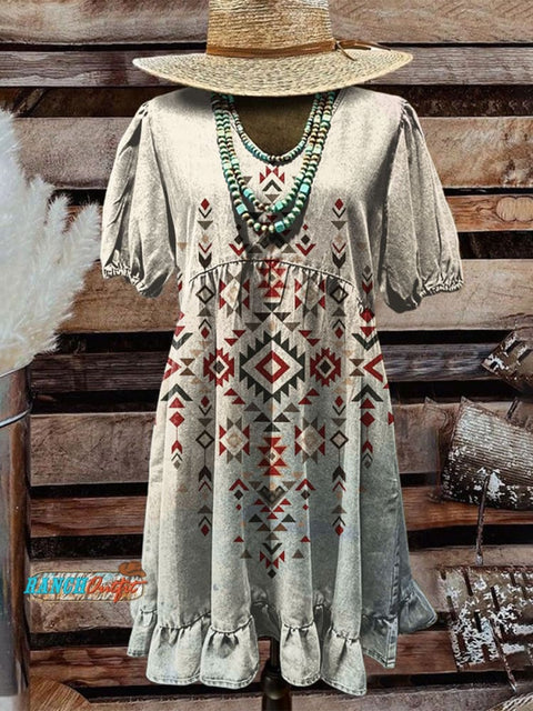 Aztec Print Pocket Cotton Dress