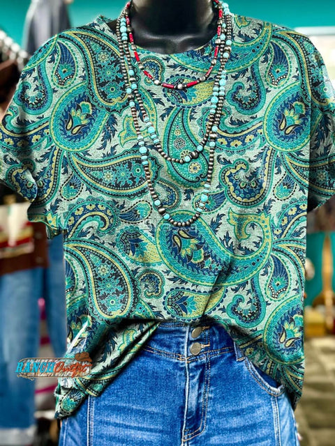 Paisley Print Casual Short Sleeve Top