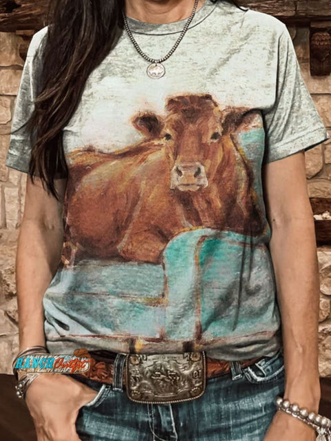 Funny Highland Cow Print Casual Top