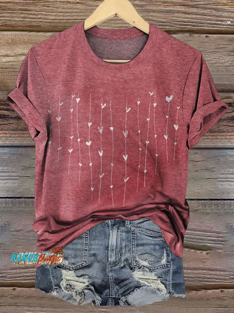 Heart Print Casual Short Sleeved Top