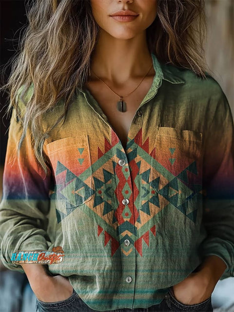 Women's Aztec Prints Casual Long Sleeve Comfortable Cotton Shirt