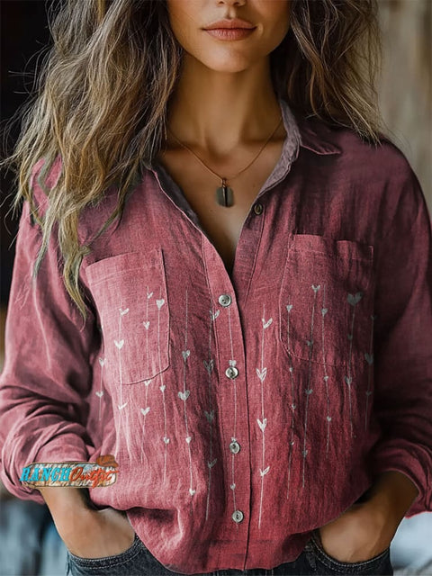 Women's  Heart Print Casual Long Sleeve Comfortable Cotton Shirt
