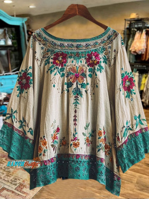 Ethnic Floral Print Casual Top