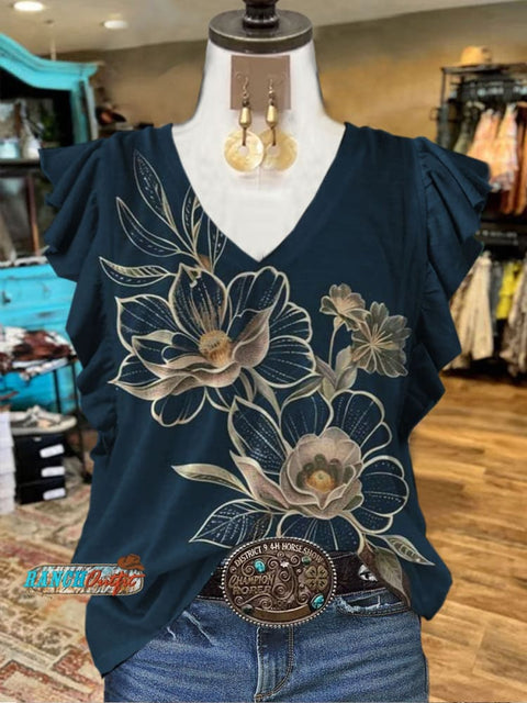 Floral Print Ruffled Casual T-shirt