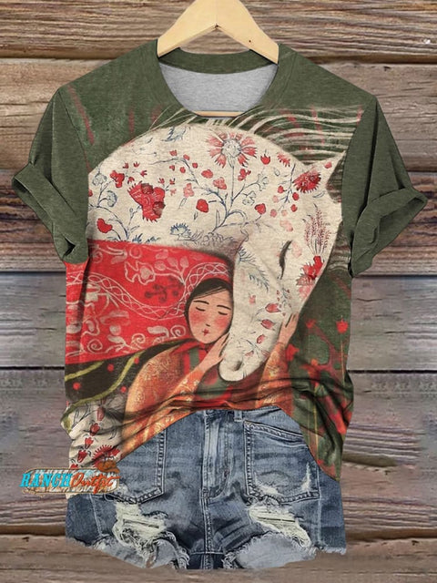 Cowgirl Art Print Casual T-shirt