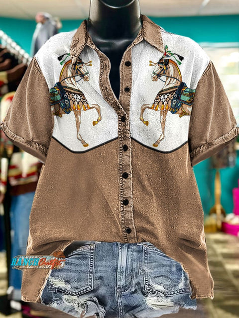Horse Art Print Casual Western Shirt