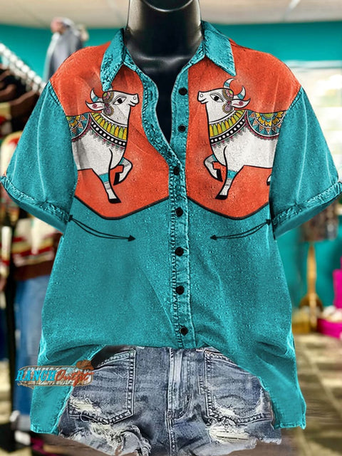 Ethnic Art Print Casual Western Top