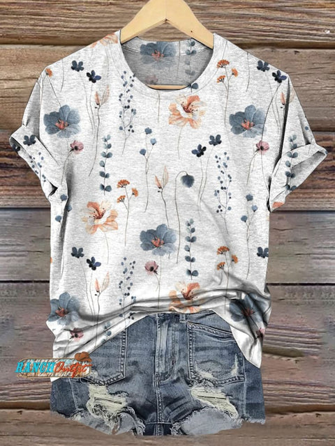 Simple Floral Art Printed Casual T-shirt