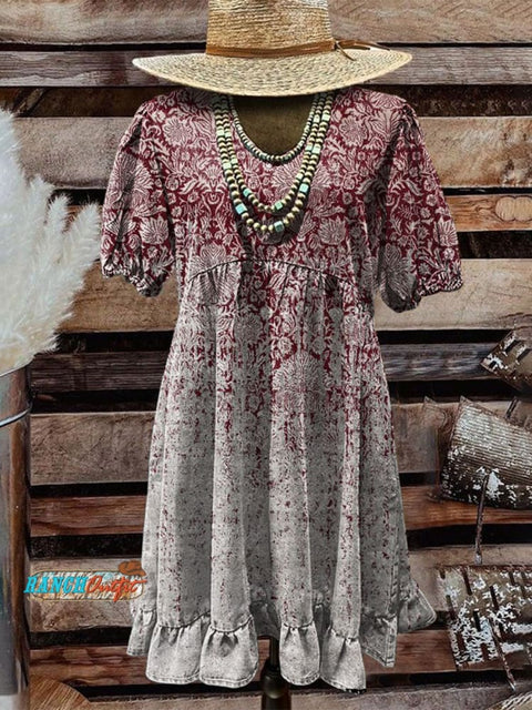 Women's Vintage Flowers Print Pocket Cotton Dress