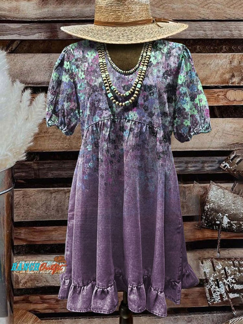 Women's Elegant Floral Art Print Pocket Cotton Dress