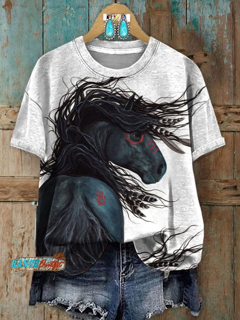 Horse Art Print Casual T-shirt