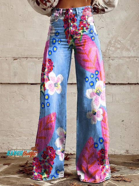 Women's Retro Floral Art Casual Wide Leg Pants