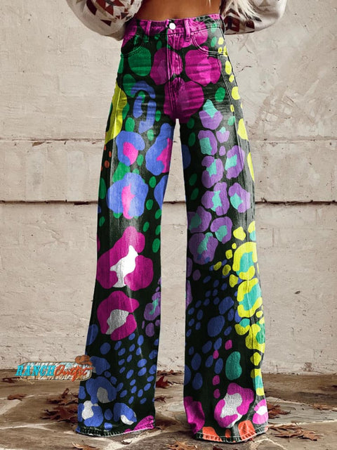 Women's Retro Colorful Leopard Print Art Casual Wide Leg Pants