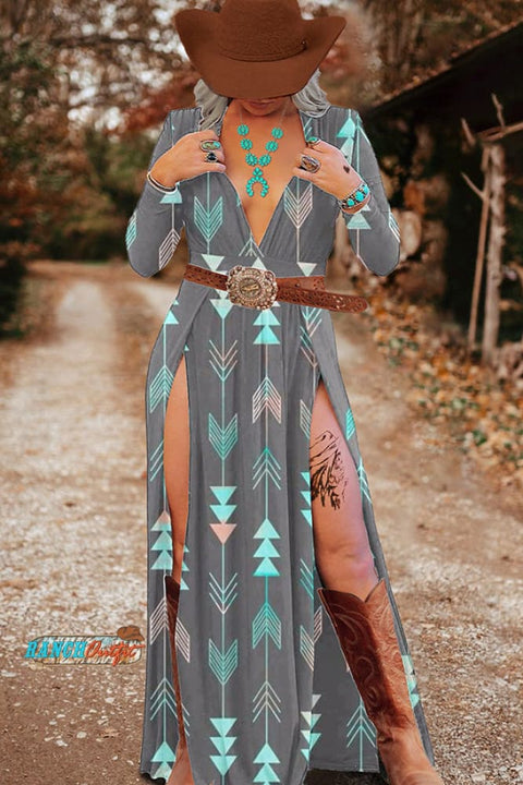 Vintage Western Aztec Arrow Slit Dress