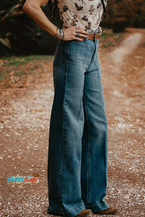 Classic Washed High Rise Wide Leg Jeans