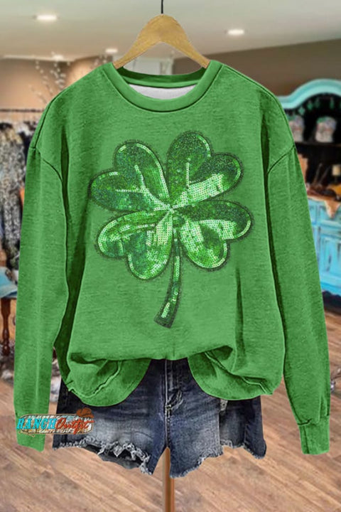 Sequin Shamrock Patch St.Patrick's Day Sweatshirt