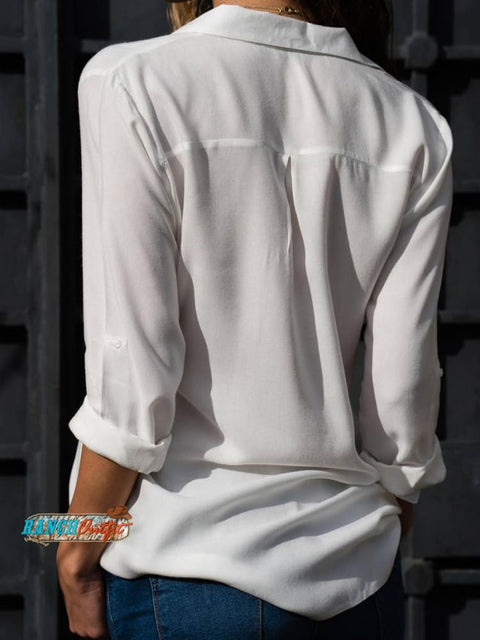 Women's Long-sleeved Deep V Button Chiffon