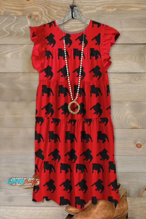 Classic Georgia Bulldog Print Fly Sleeve Dress