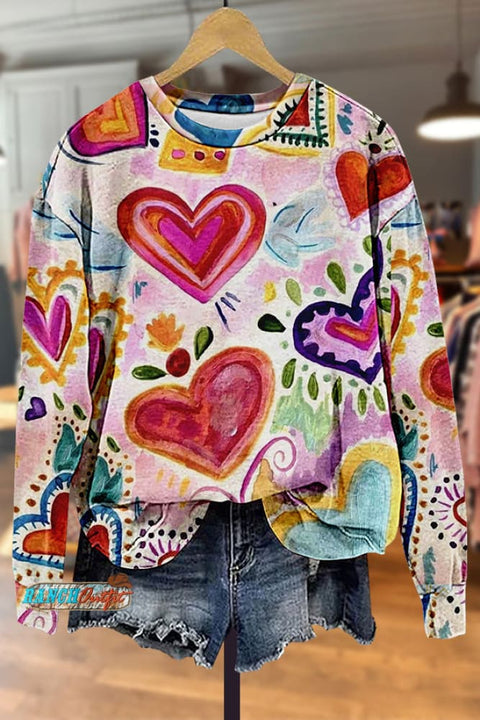 Colorful Art Heart Print Sweatshirt