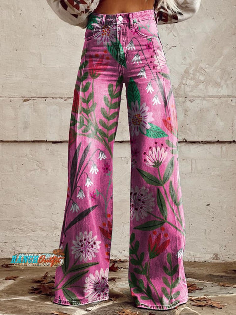 Women's Retro Floral Art Casual Wide Leg Pants