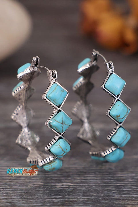 Bohemian Turquoise Hoop Earrings Silver Accessories