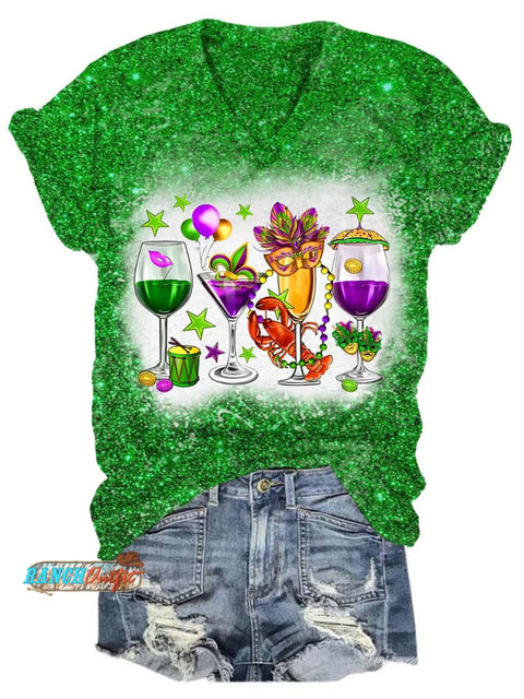 Fat Tuesday Mardi Gras Glitter V-Neck T-Shirt