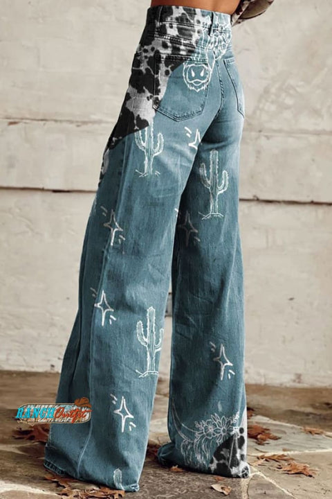 Women's Vintage Print Casual Wide Leg Pants