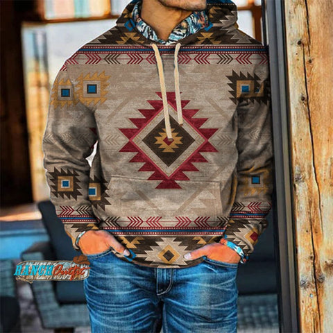 Men's Casual Western Ethnic Aztec Print Hoodie