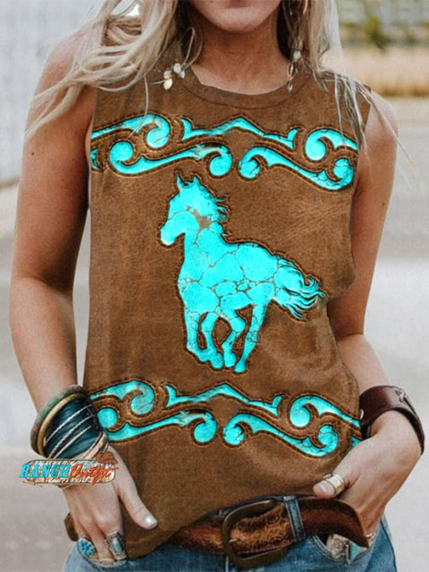 Women’s Western Leather Look Horse Graphic Print Tank Top As Shown / S