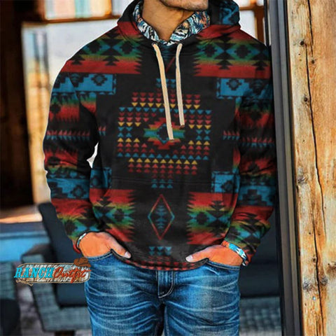 Men's Casual Western Ethnic Print Hoodie