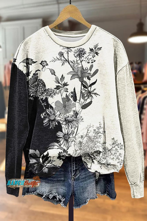 Contrast Floral Print Crew Neck Sweatshirt