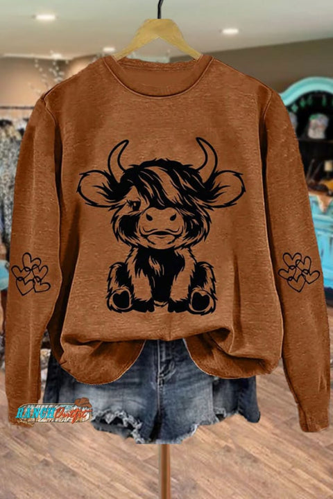 Heart & Highland Cow Print Sweatshirt