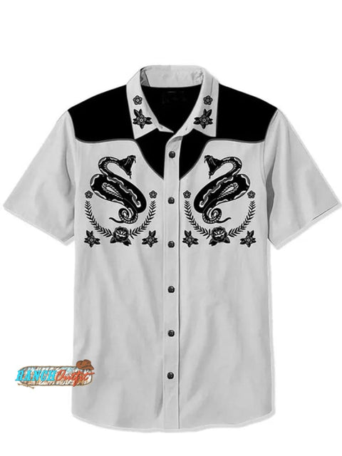 Men’s Retro Western Printed Shirt Grey / S