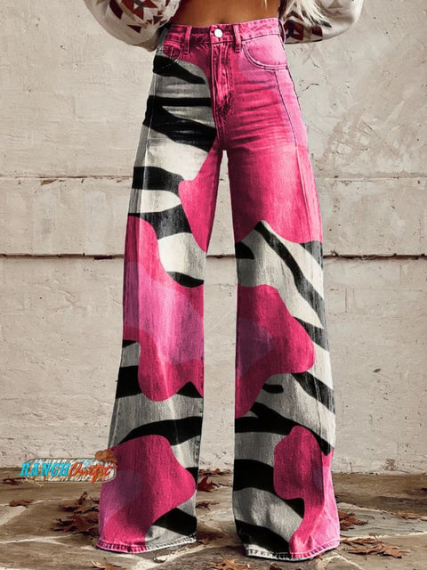 Women's Retro Zebra Pattern Art Casual Wide Leg Pants