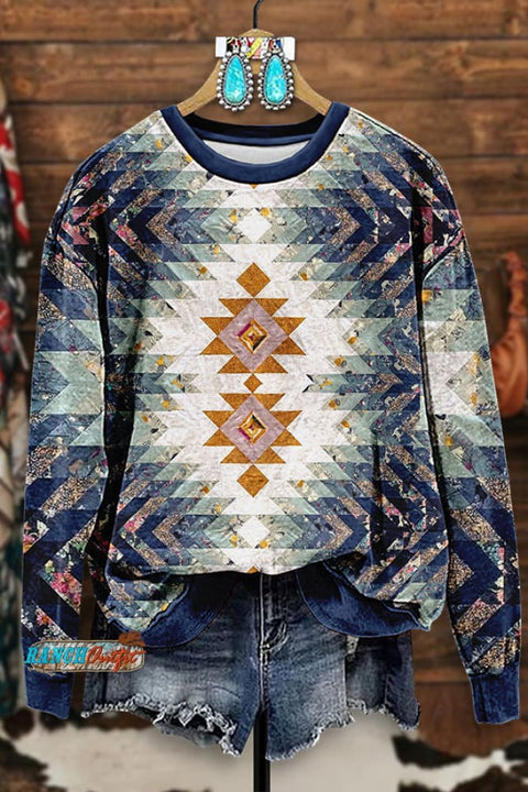 Retro Western Aztec Print Sweatshirt