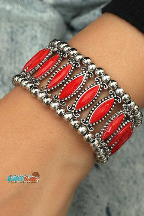 Bohemian Hollow Out Beaded Bracelet Red Accessories