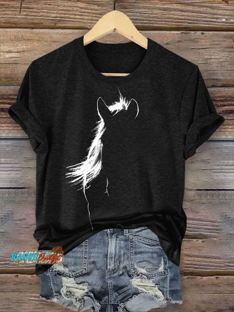 Silhouette Horse Art Print Printed T-Shirt S / Black