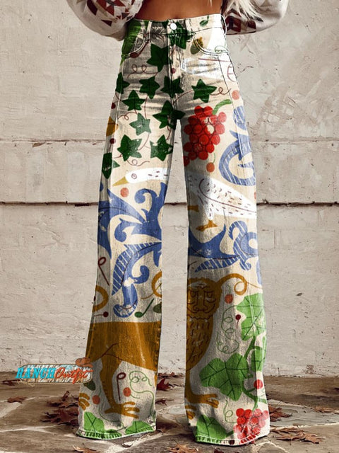 Women's Retro Tropical Fruit Animal Casual Wide Leg Pants