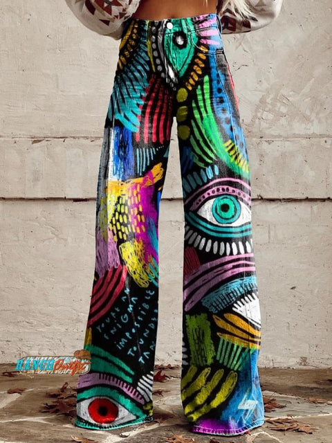 Women's Retro Color Psychedelic Art Casual Wide Leg Pants