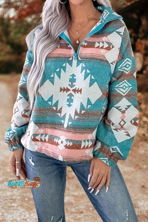 Vintage Aztec Print Half Zip Pullover