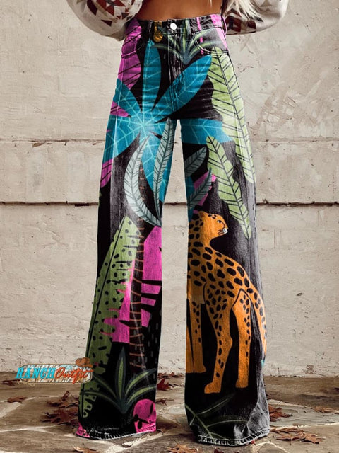 Women's Retro Rainforest Animal Casual Wide Leg Pants