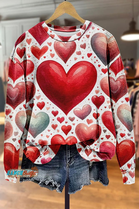 Heart Print Long Sleeve Sweatshirt